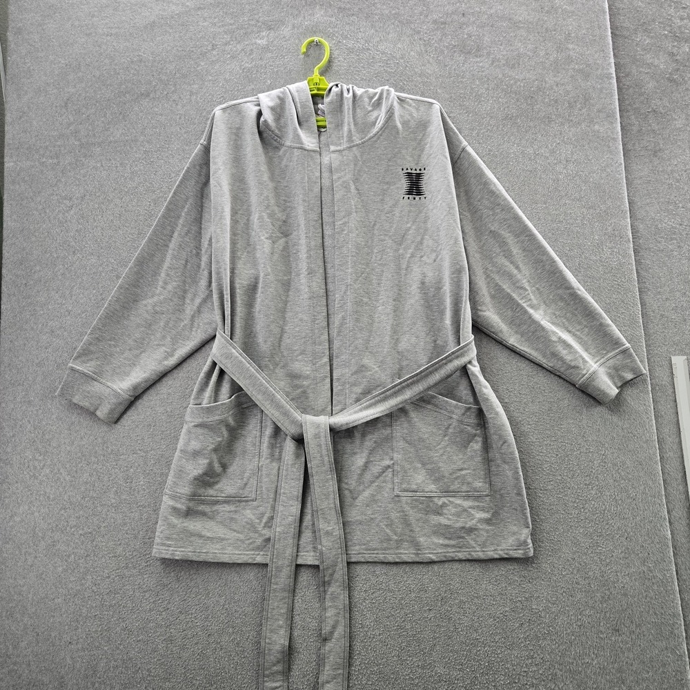 Savage X Fenty Women Robe M/L Gray Showgirl Short Fleece